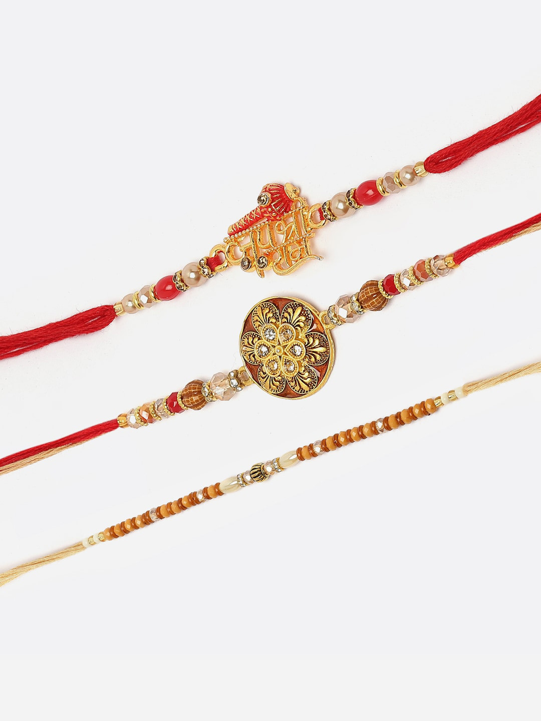 

ZENEME Set Of 3 Rakhis With Roli Chawal & Card, Multi