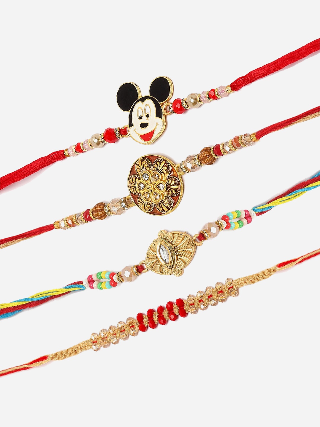 

ZENEME Set Of 4 Rakhis With Roli Chawal & Card, Multi