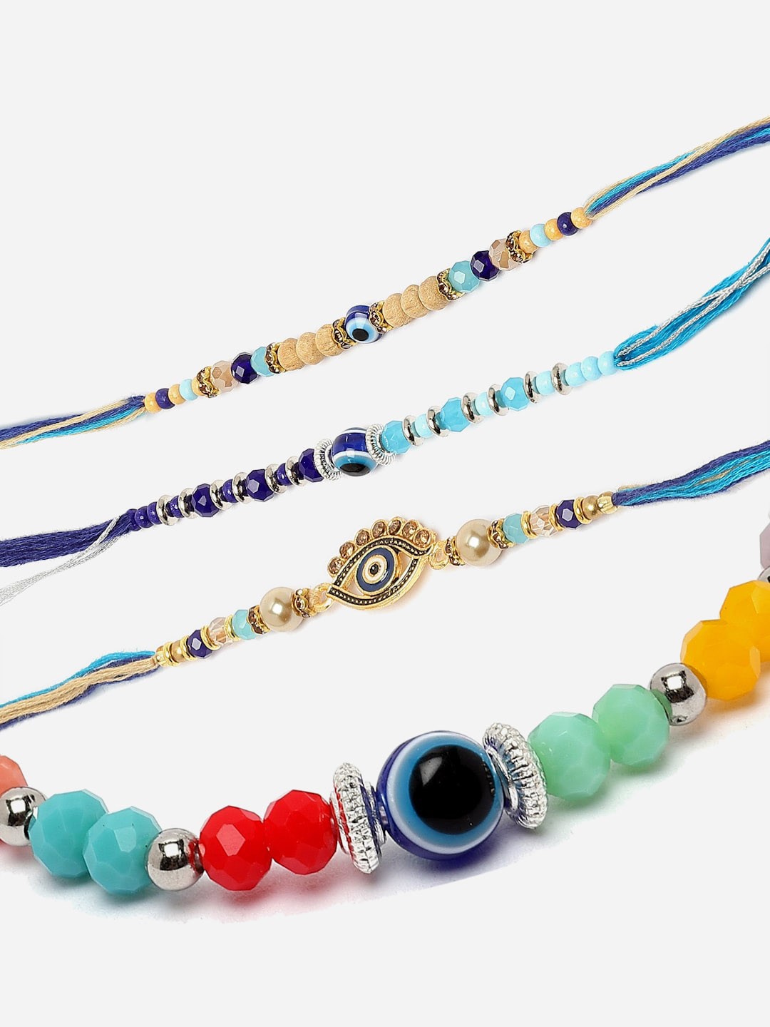 

ZENEME Set Of 4 Evil Eye Bracelet Rakhi's Gift Set, Blue