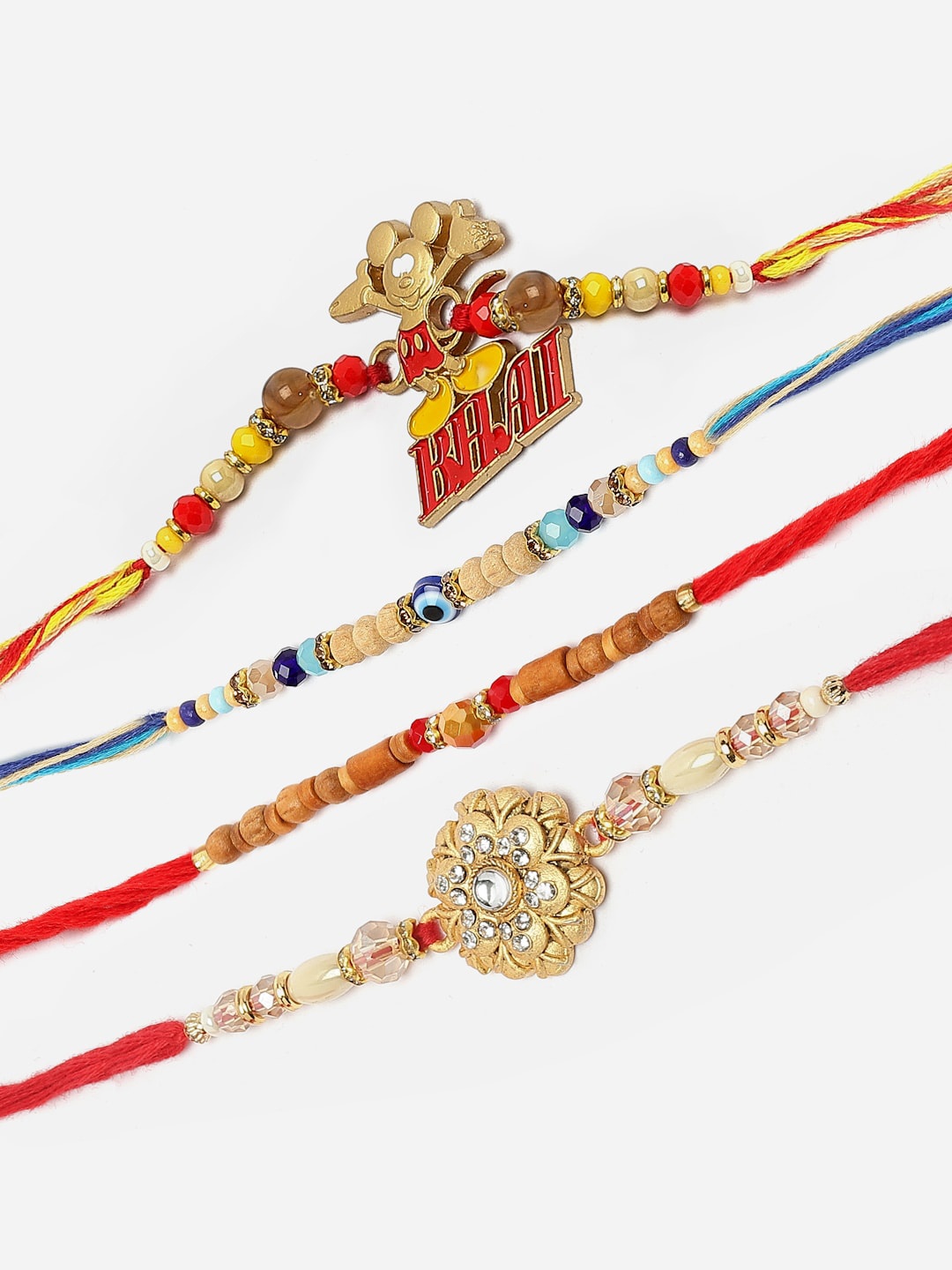 

ZENEME Men Set Of 4 Rakhi With Roli Chawal Gift Set, Gold