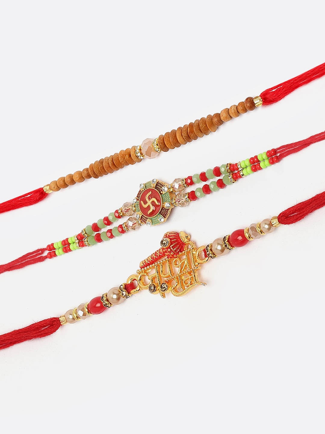 

ZENEME Set Of 3 Rakhis With Roli Chawal & Card, Multi