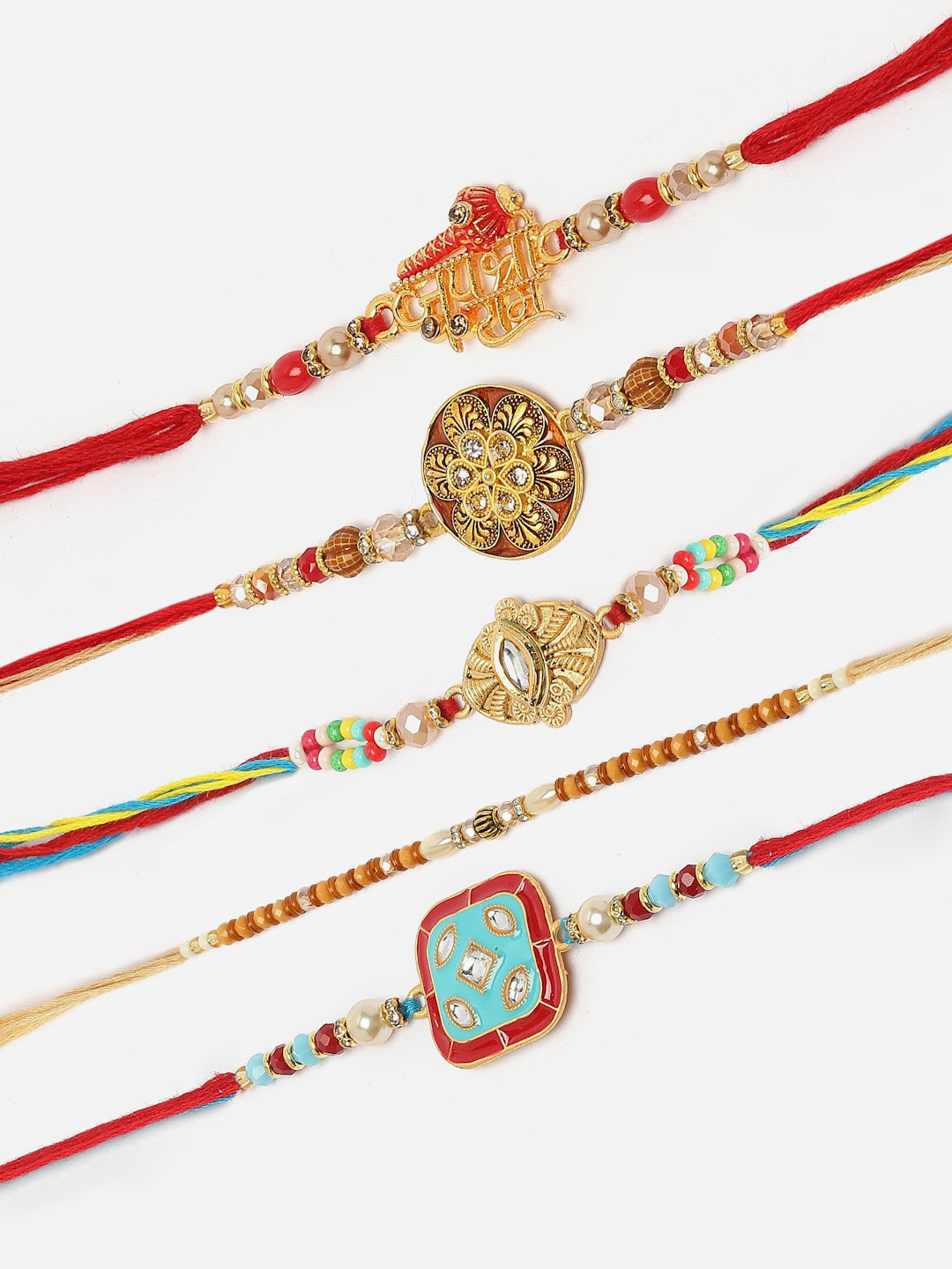 

ZENEME Men Set Of 5 Rakhi With Roli Chawal Gift Set, Gold