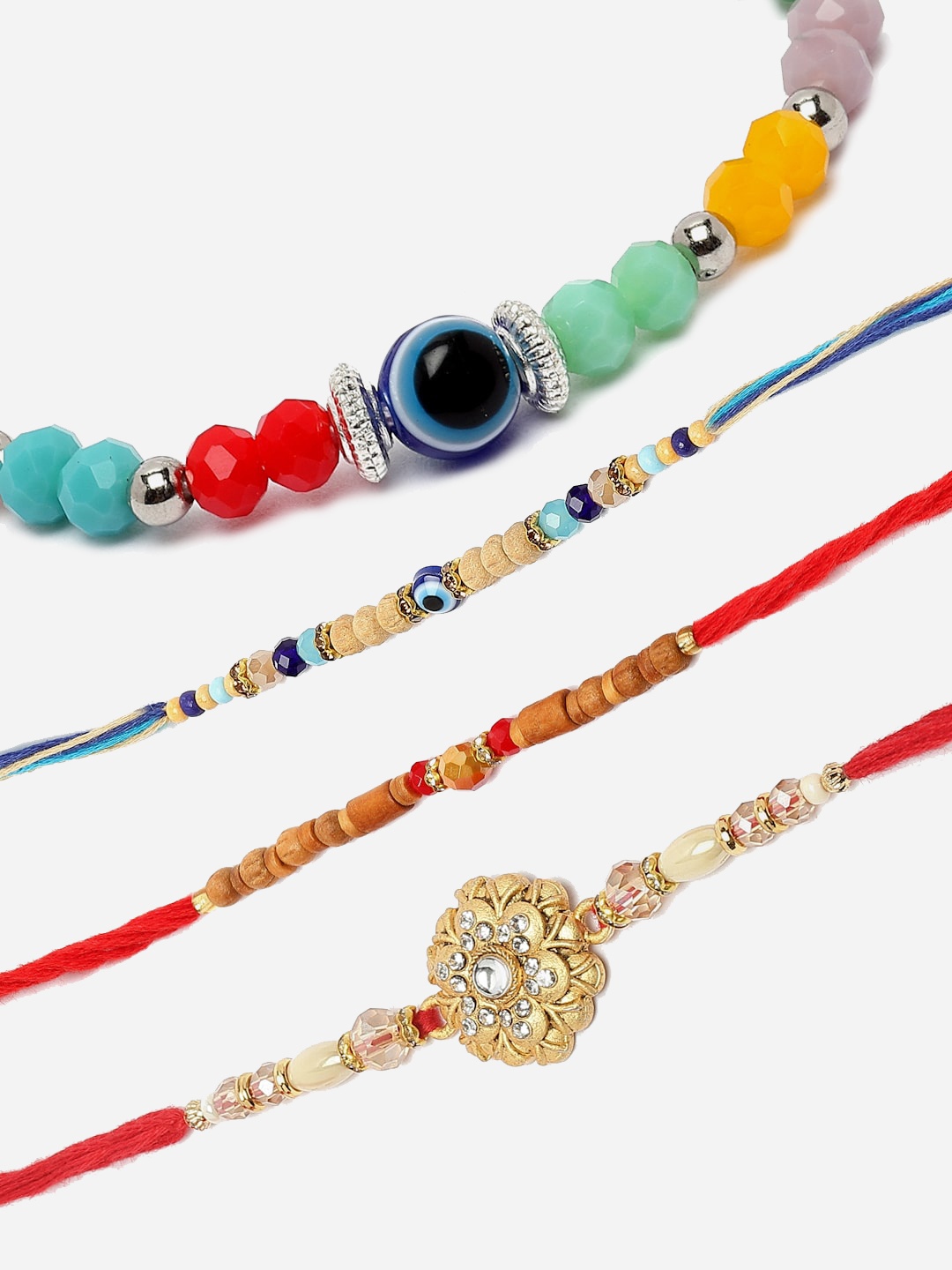 

ZENEME Set Of 4 Rakhis With Roli Chawal & Card, Multi