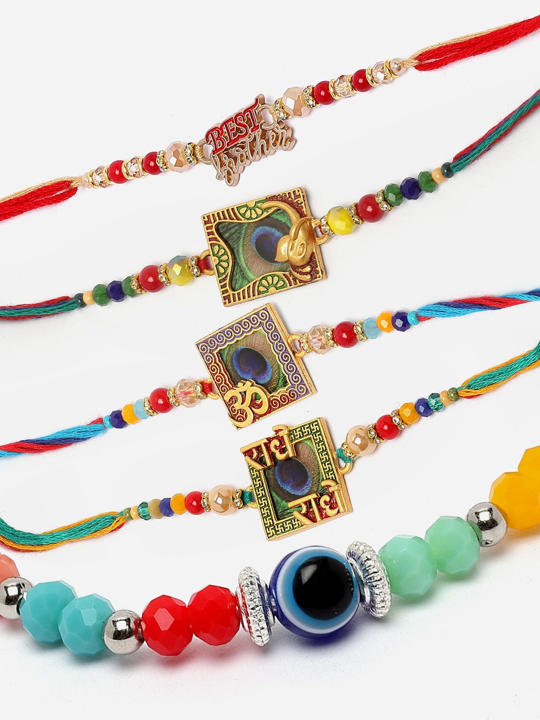 

ZENEME Men Set Of 5 Rakhi With Roli Chawal Gift Set, Silver