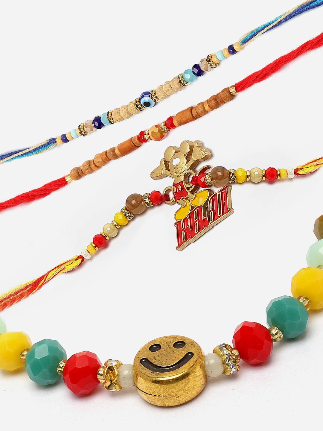 

ZENEME Set Of 4 Rakhis With Roli Chawal & Card, Multi