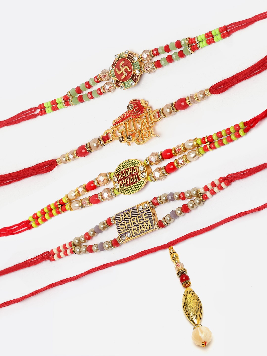 

ZENEME Men Set Of 5 Swastik Symbol Jay Shree Ram With Swastik RAM Rakhi's Gift Set, Red
