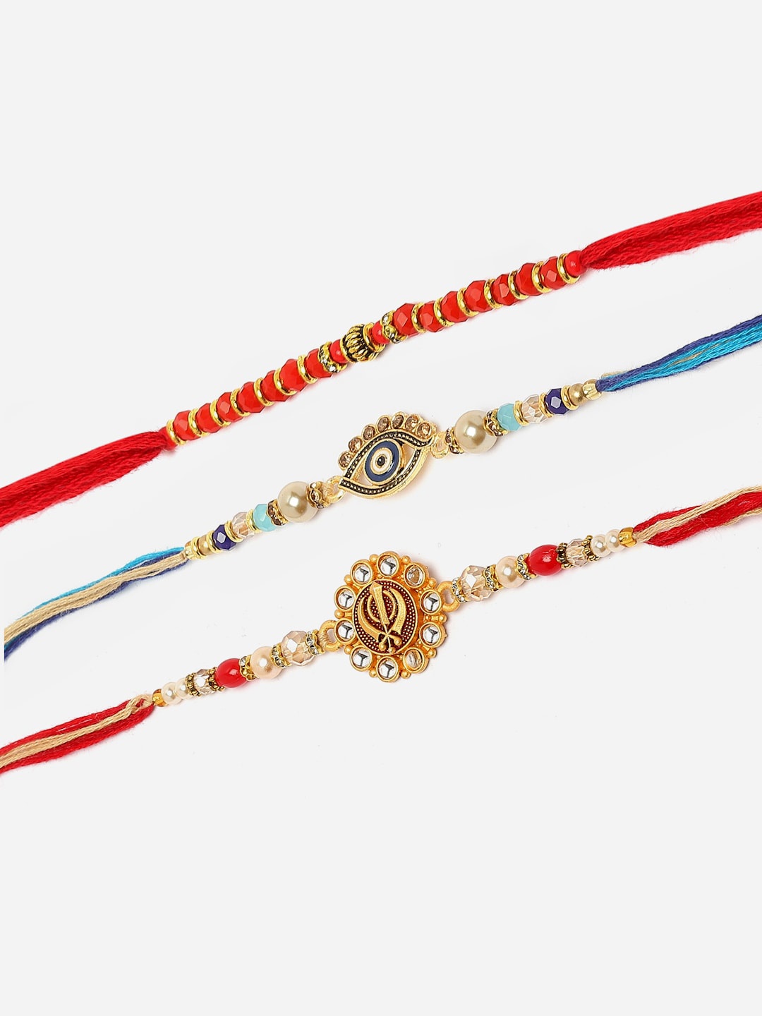 

ZENEME Set Of 3 Rakhis With Roli Chawal & Card, Multi