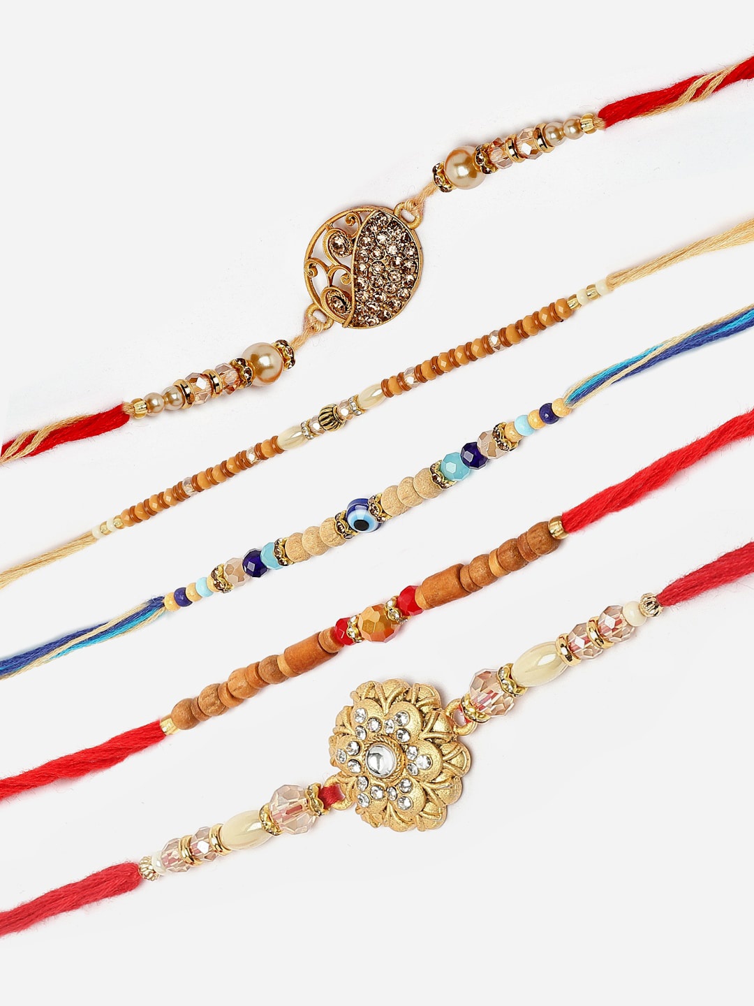 

ZENEME Men Set Of 5 Rakhi With Roli Chawal Gift Set, Gold