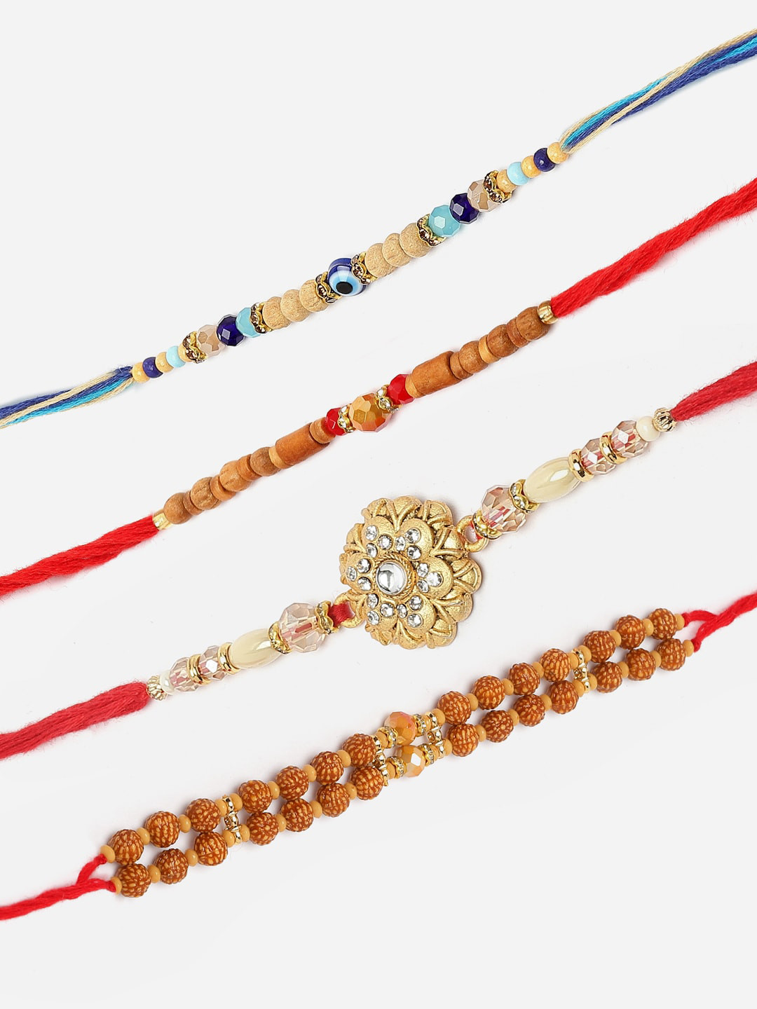 

ZENEME Set Of 4 Rakhis With Roli Chawal & Card, Multi