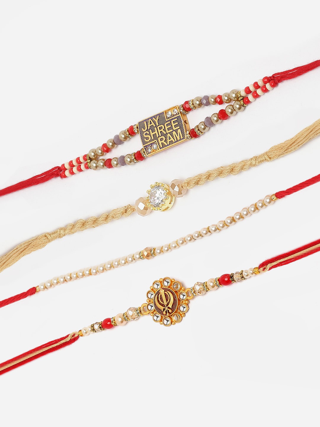

ZENEME Men Set Of 4 Gold-Plated Khanda Sikh Symbol Rakhi Gift Set, Red
