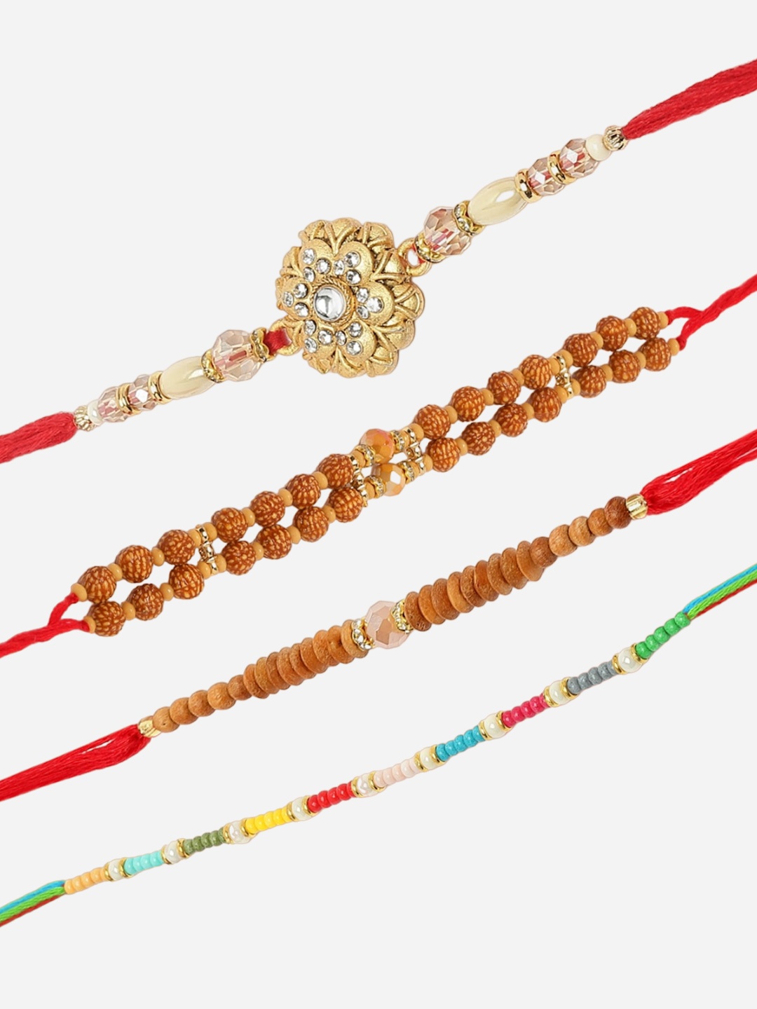 

ZENEME Set Of 4 Rakhis With Roli Chawal & Card, Multi