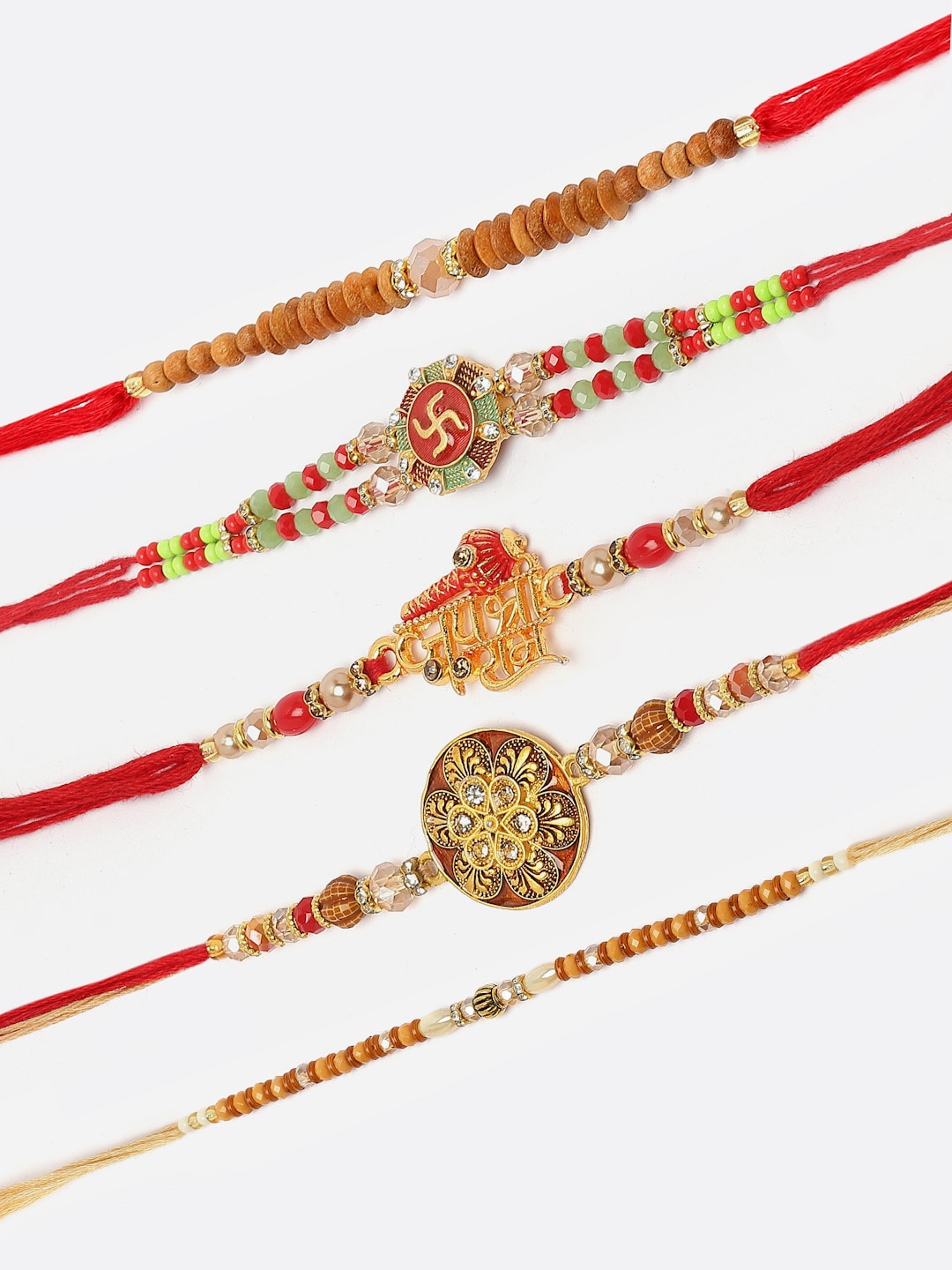 

ZENEME Men Set Of 5 Rakhi With Roli Chawal Gift Set, Red