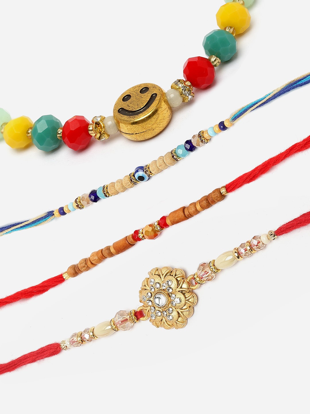 

ZENEME Set Of 4 Rakhis With Roli Chawal & Card, Multi