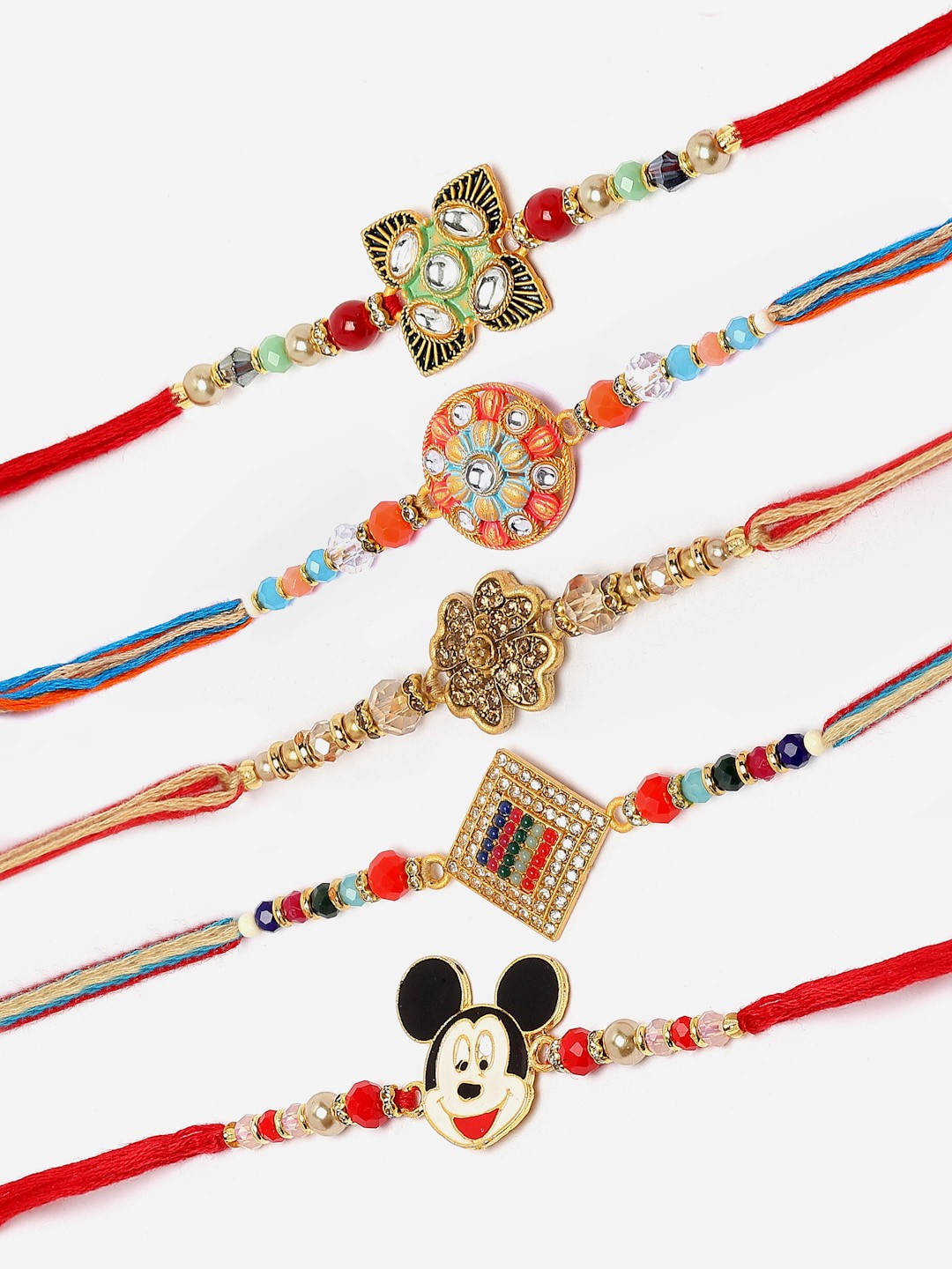 

ZENEME Set Of 5 Rakhis With Roli Chawal & Card, Multi