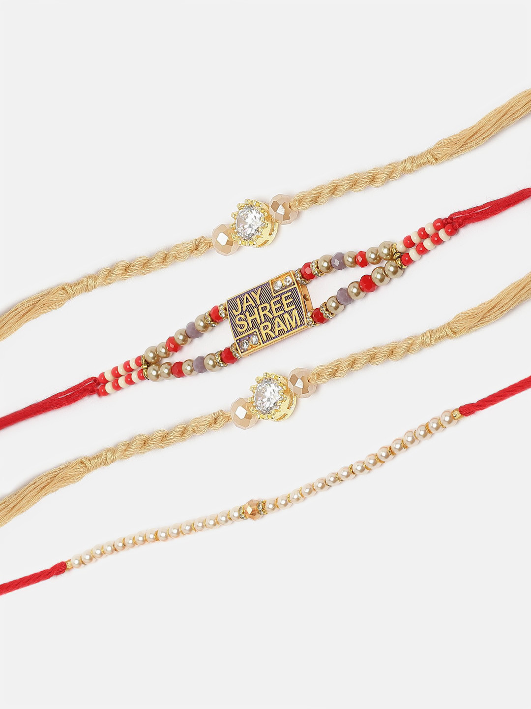 

ZENEME Set Of 4 Rakhi With Roli Chawal Gift Set, Red