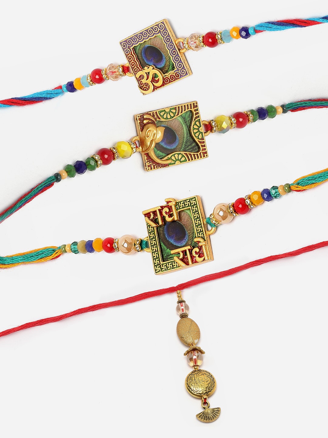 

ZENEME Men Set Of 4 Gold-Plated Rakhi Gift Set, Red