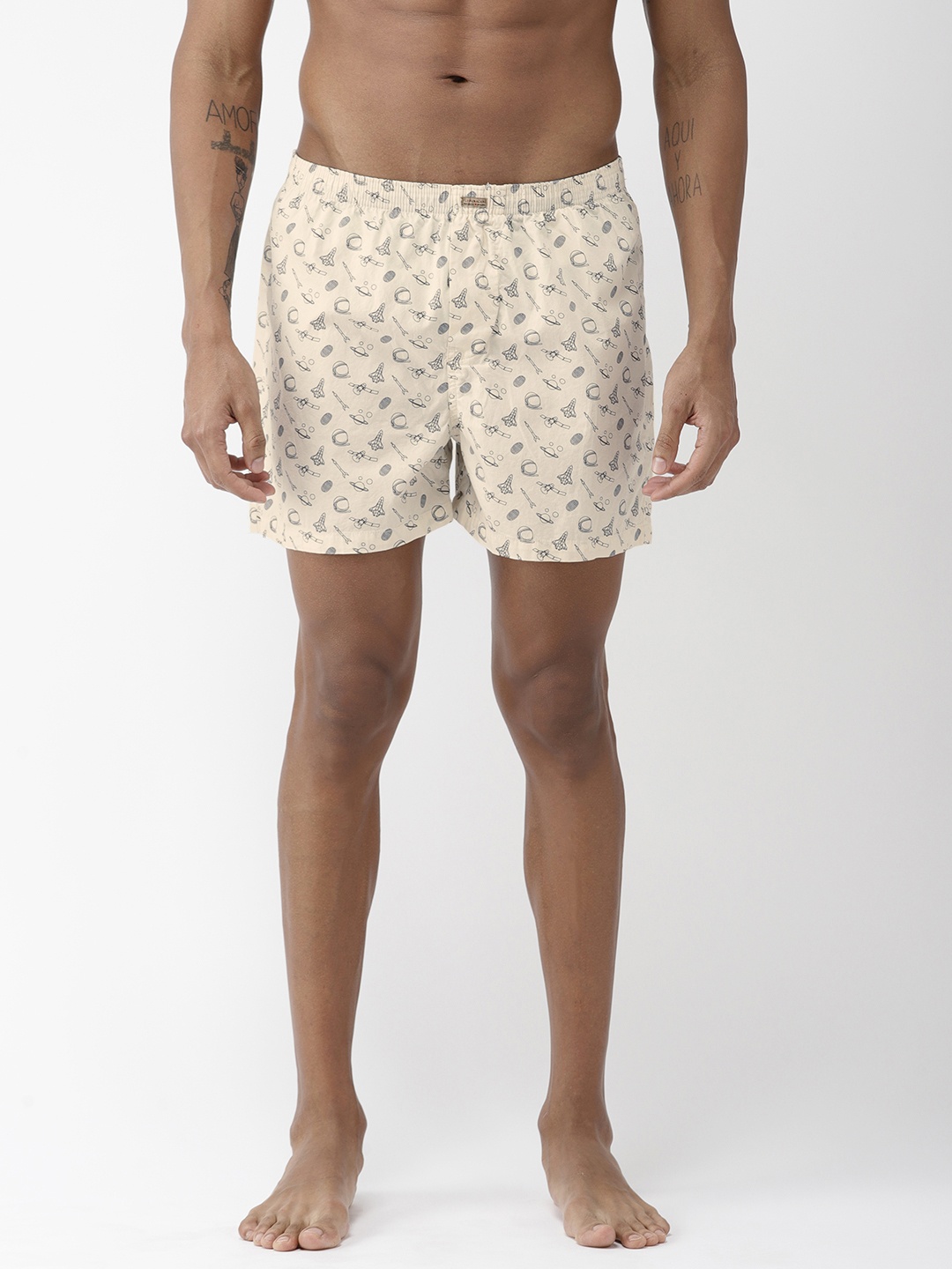 

Flying Machine Men Off-White Printed Pure Cotton Boxers FMAM8074