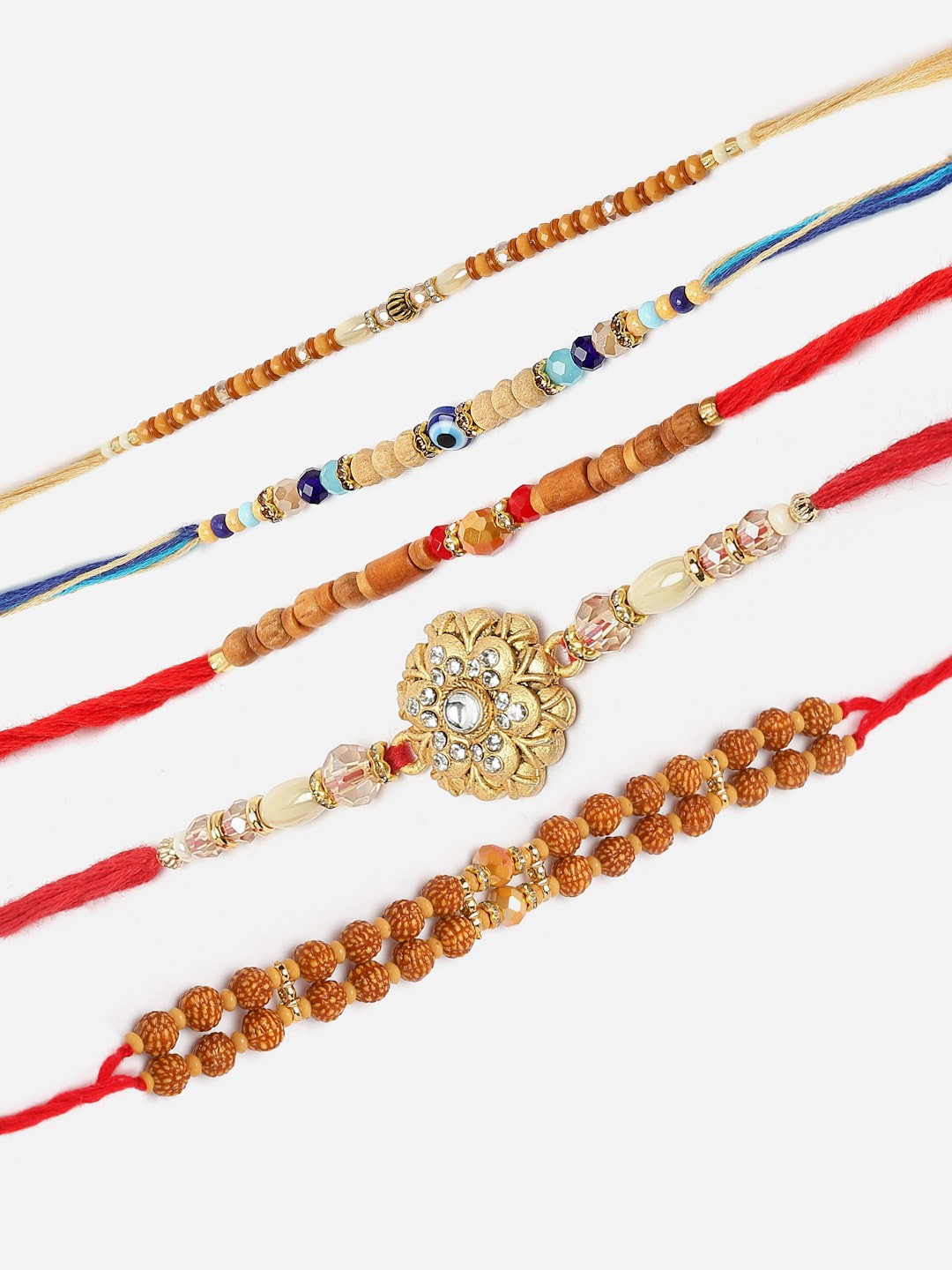 

ZENEME Men Set Of 5 Rakhi With Roli Chawal Gift Set, Red