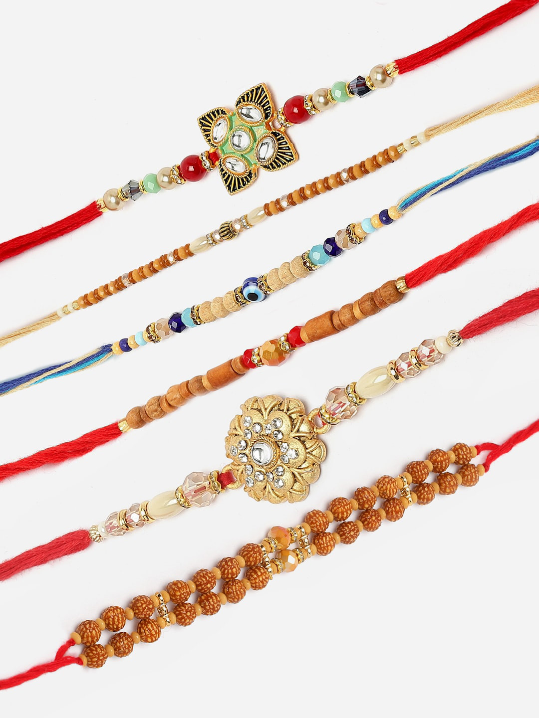 

ZENEME Men Set Of 5 Rakhi With Roli Chawal Gift Set, Red