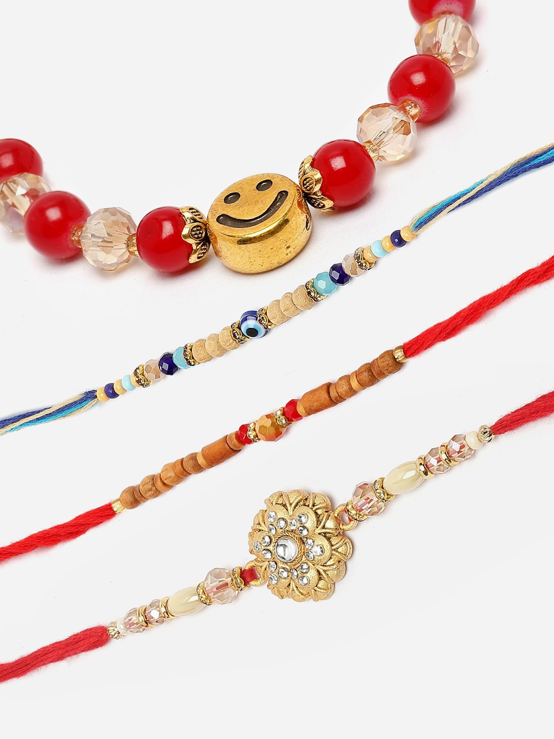 

ZENEME Set Of 4 Rakhis With Roli Chawal & Card, Multi
