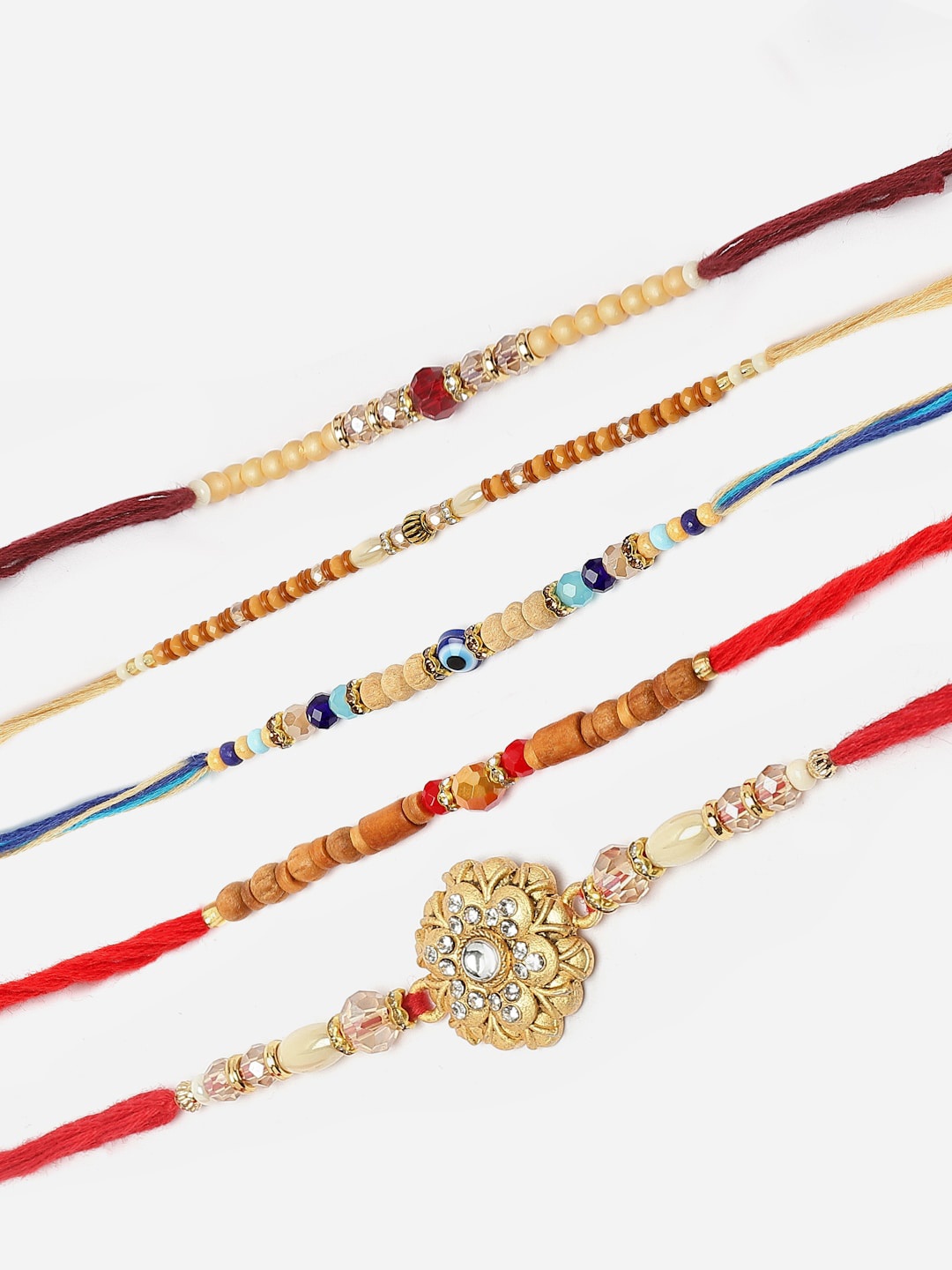 

ZENEME Set Of 5 Rakhis With Roli Chawal & Card, Multi