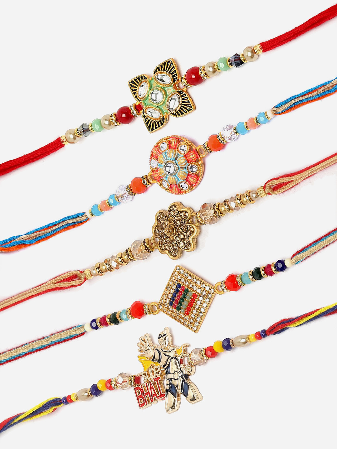 

ZENEME Set Of 5 Rakhi With Roli Chawal Gift Set, Red