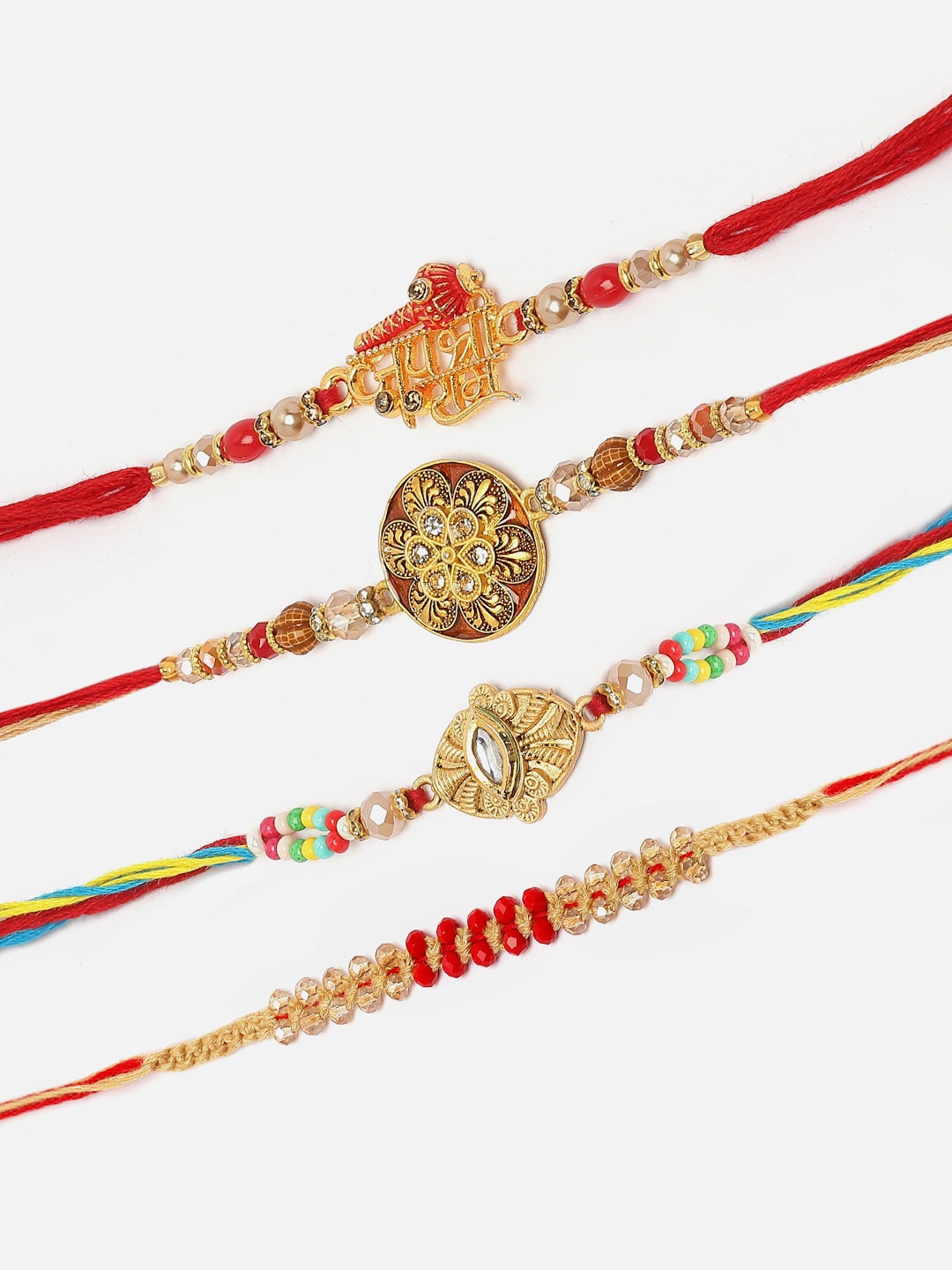 

ZENEME Set Of 4 Rakhis With Roli Chawal & Card, Multi