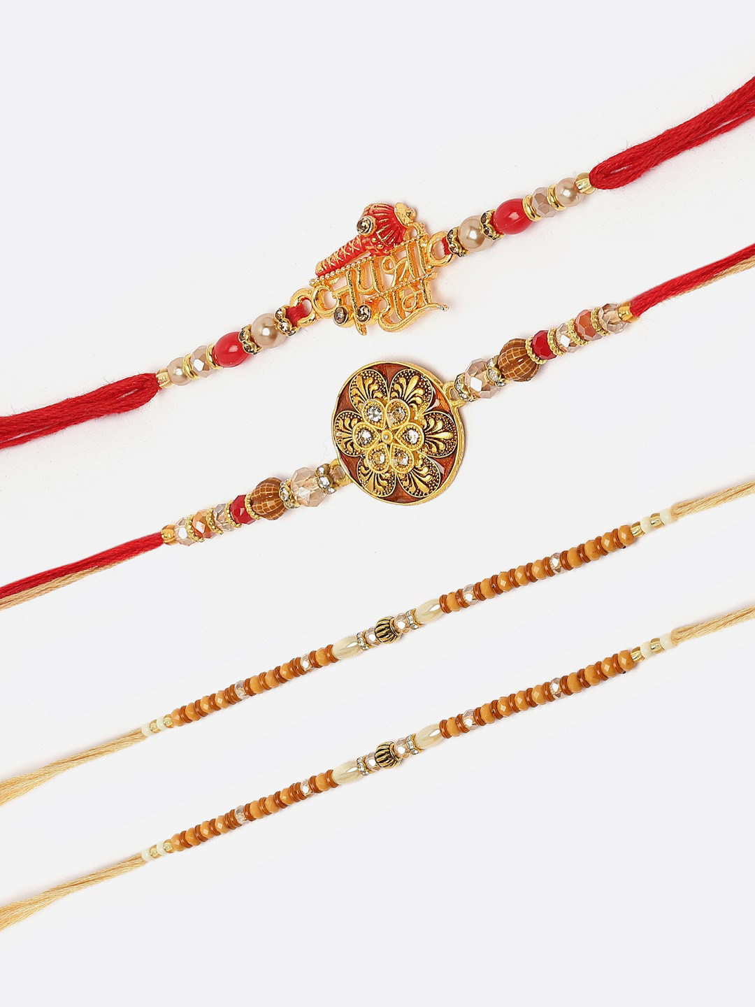 

ZENEME Set Of 4 Rakhis With Roli Chawal & Card, Multi