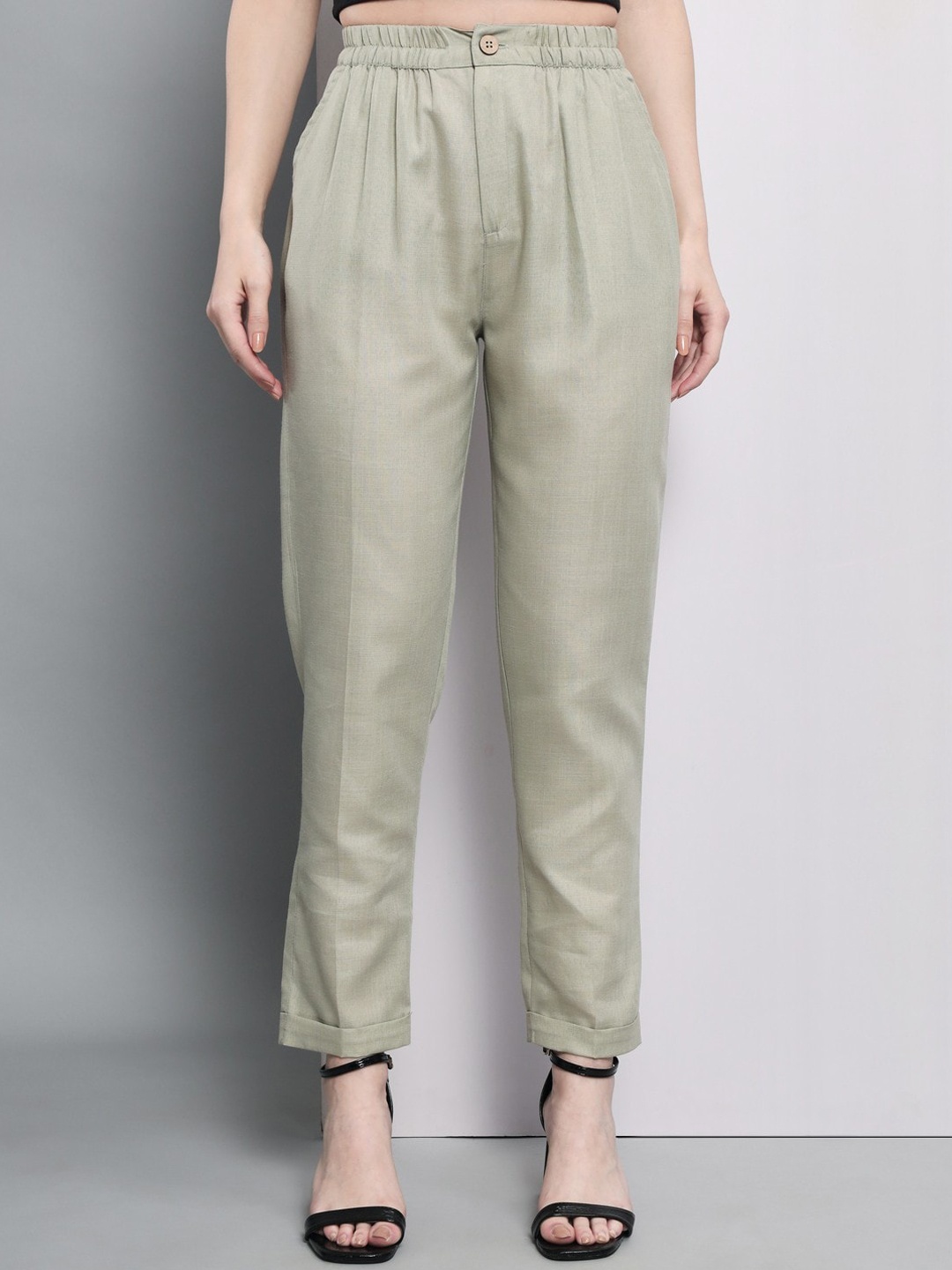 

BAESD Women Relaxed Straight Leg Pleated Cotton Peg Trousers, Grey