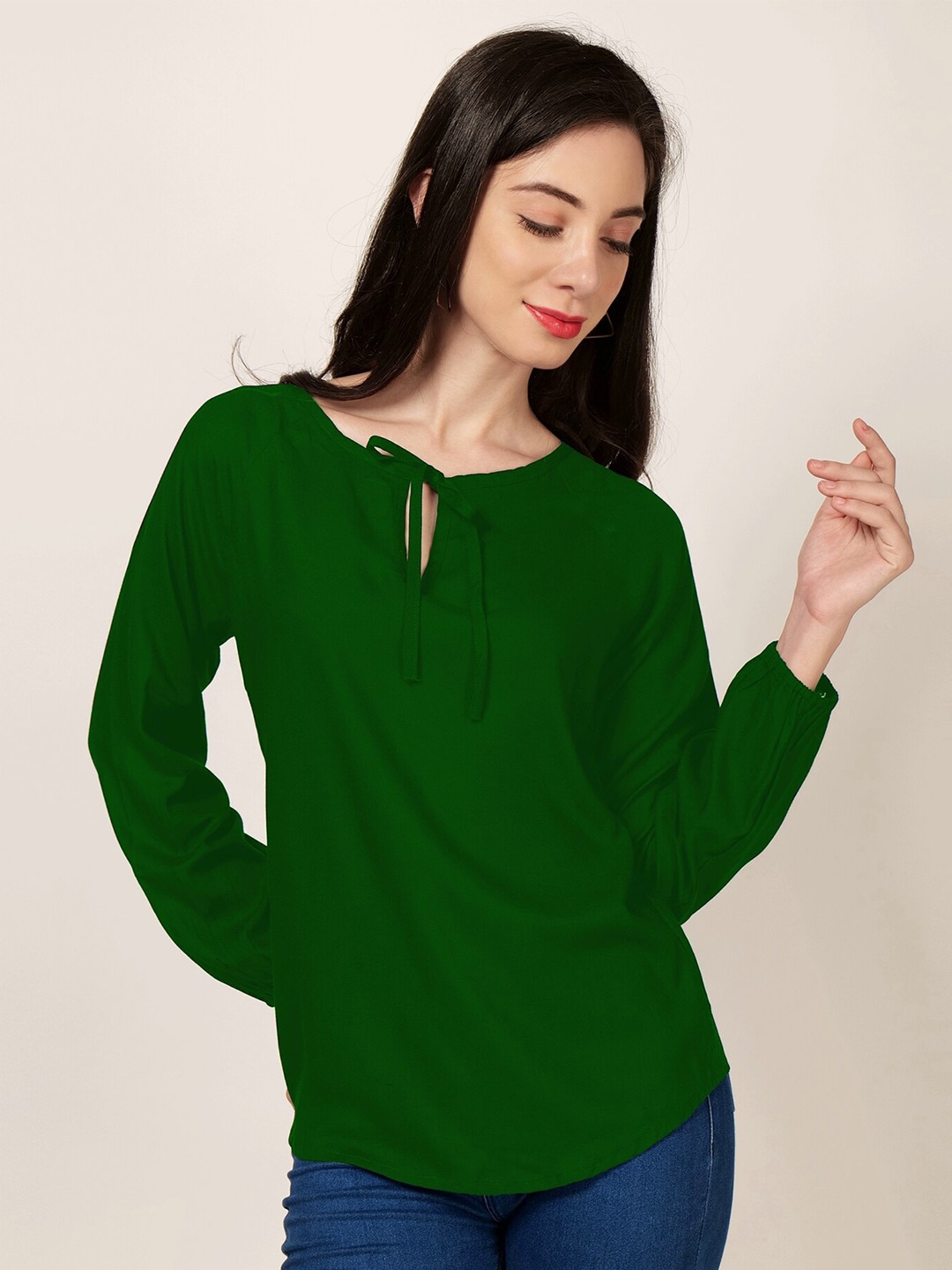 

PATRORNA Tie-Up Neck Casual Top, Green