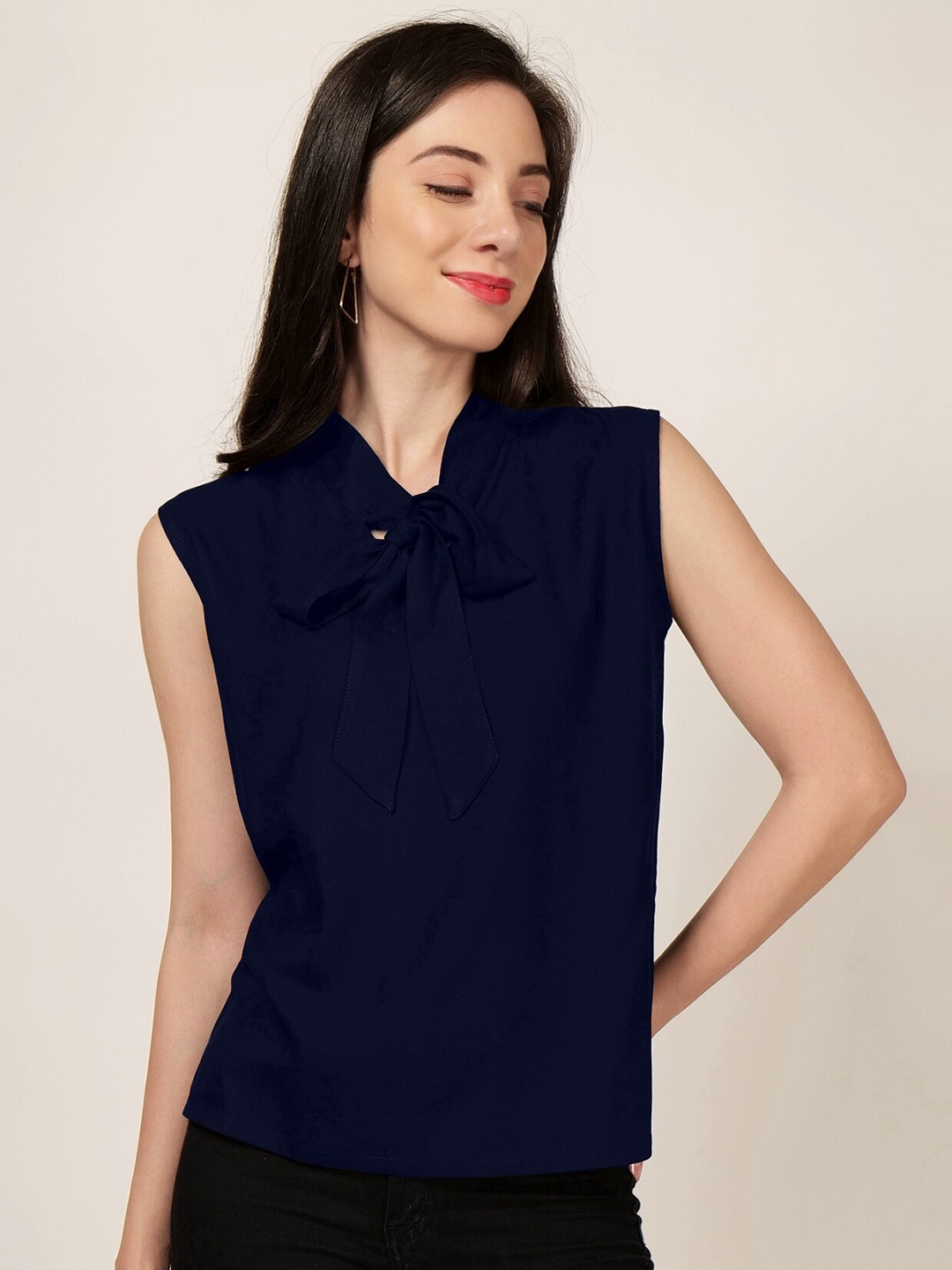 

PATRORNA Tie-Up Neck Sleeveless Top, Navy blue