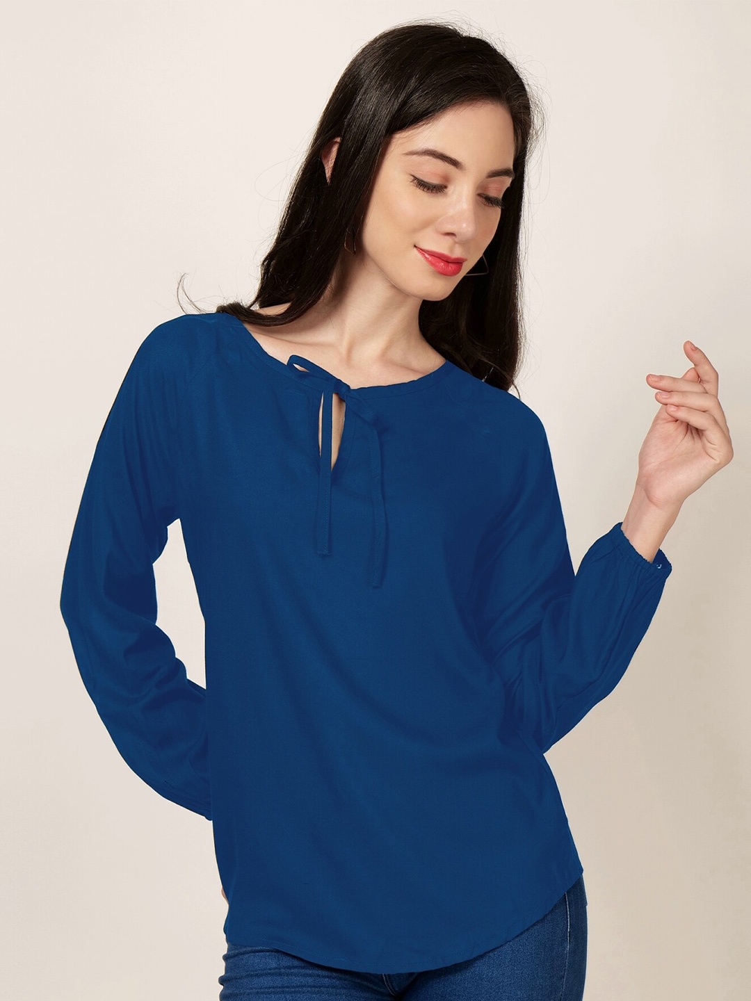 

PATRORNA Tie-Up Neck Regular Top, Blue