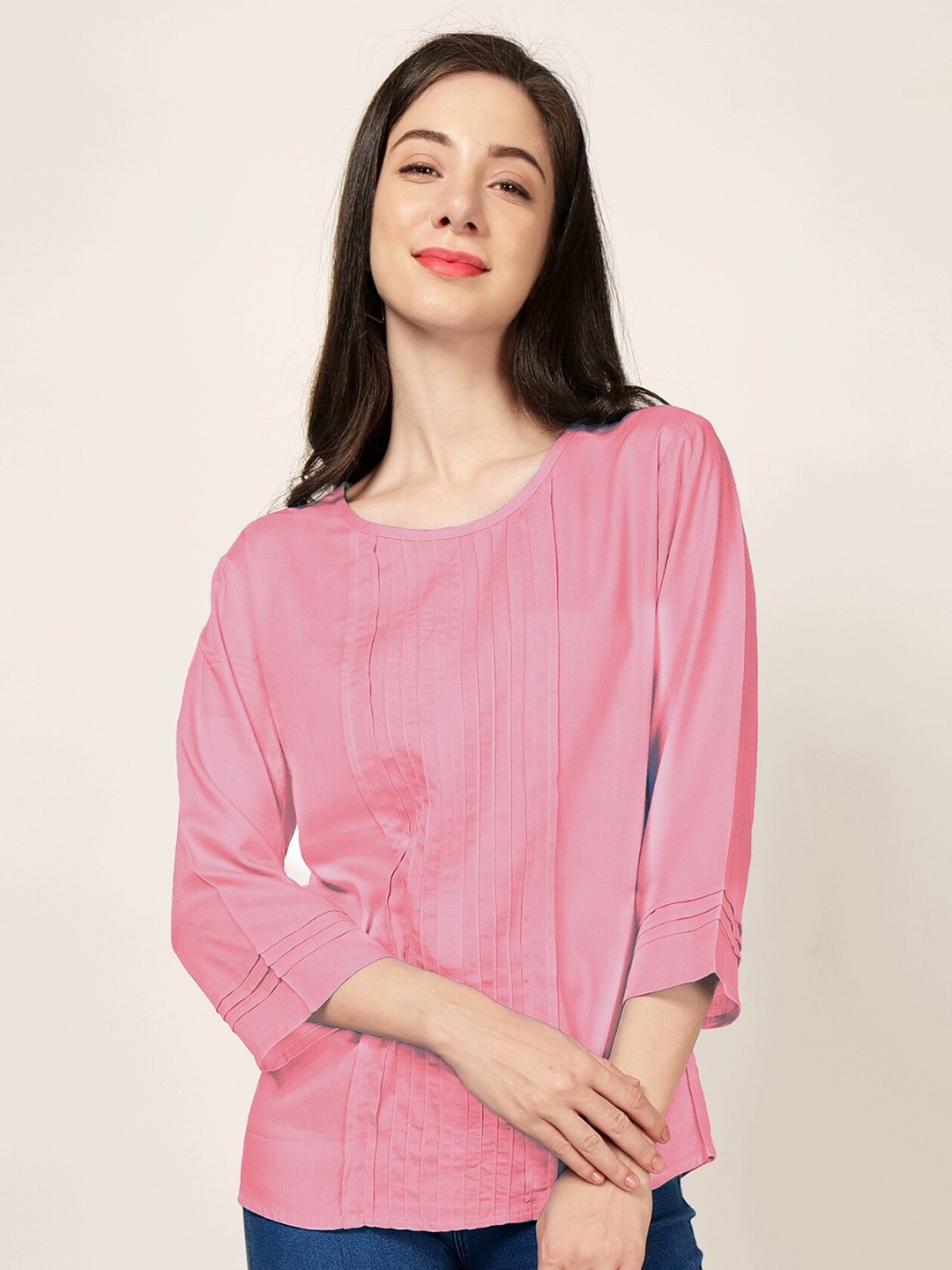 

PATRORNA Round Neck Regular Top, Pink