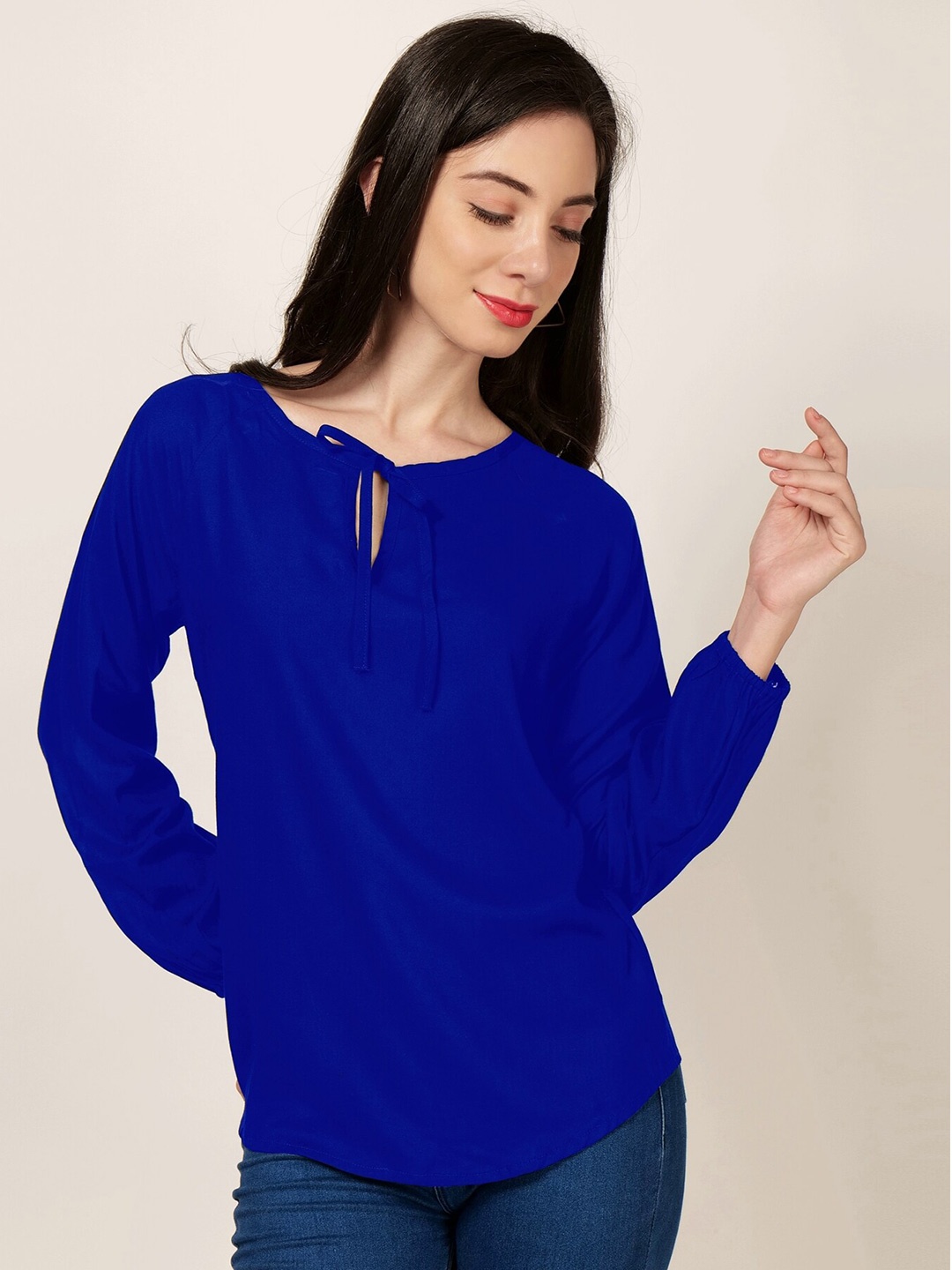 

PATRORNA Tie Up Neck Regular Top, Blue