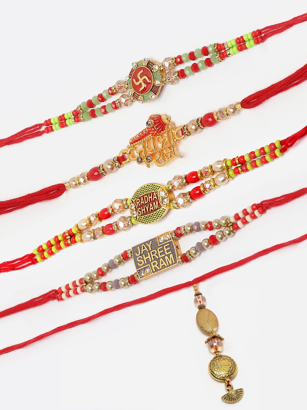 

ZENEME Set Of 5 Rakhi With Roli Chawal Gift Set, Red