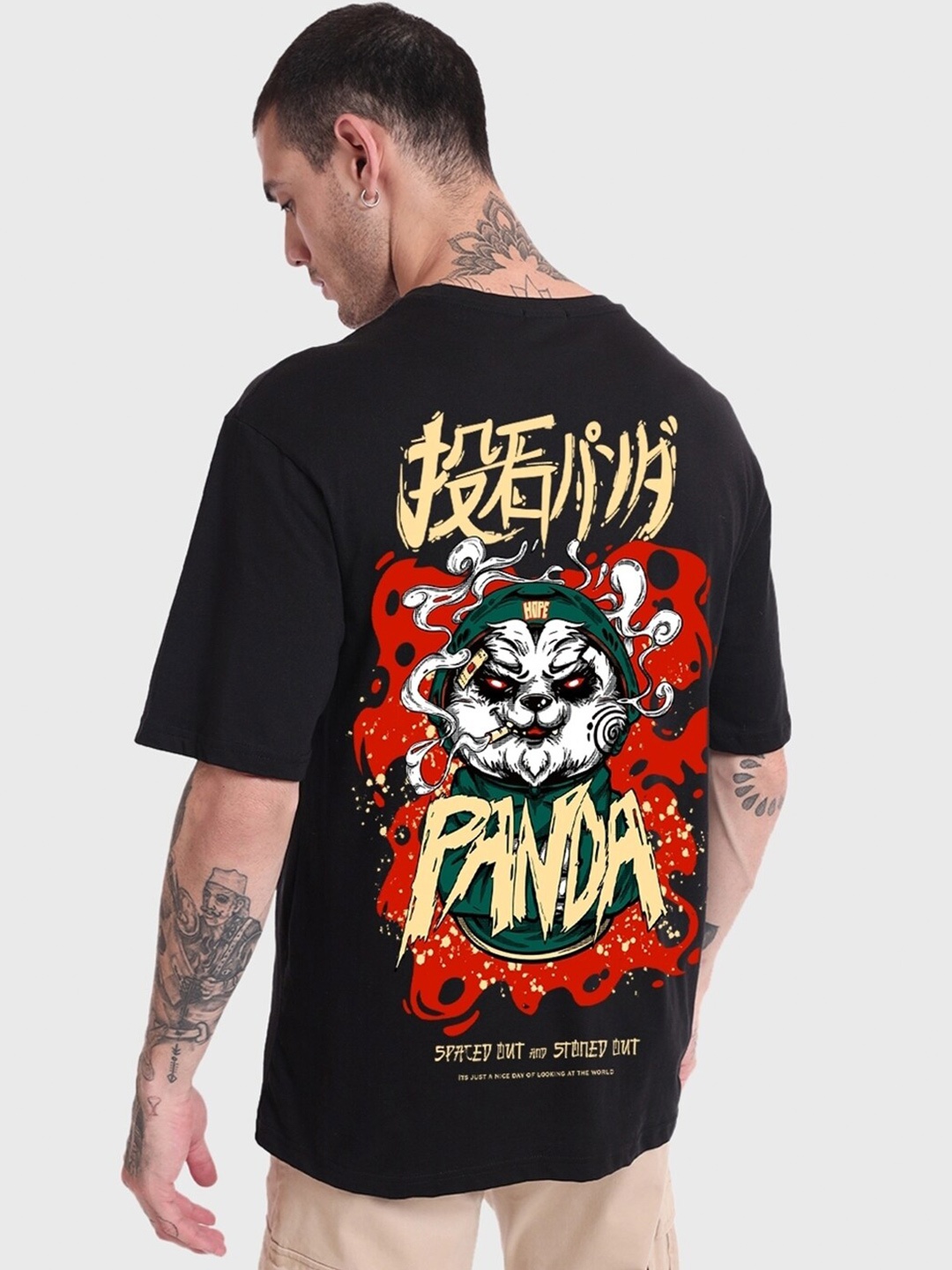 

Bewakoof Stoned Panda Graphic Printed Oversized T-shirt, Black