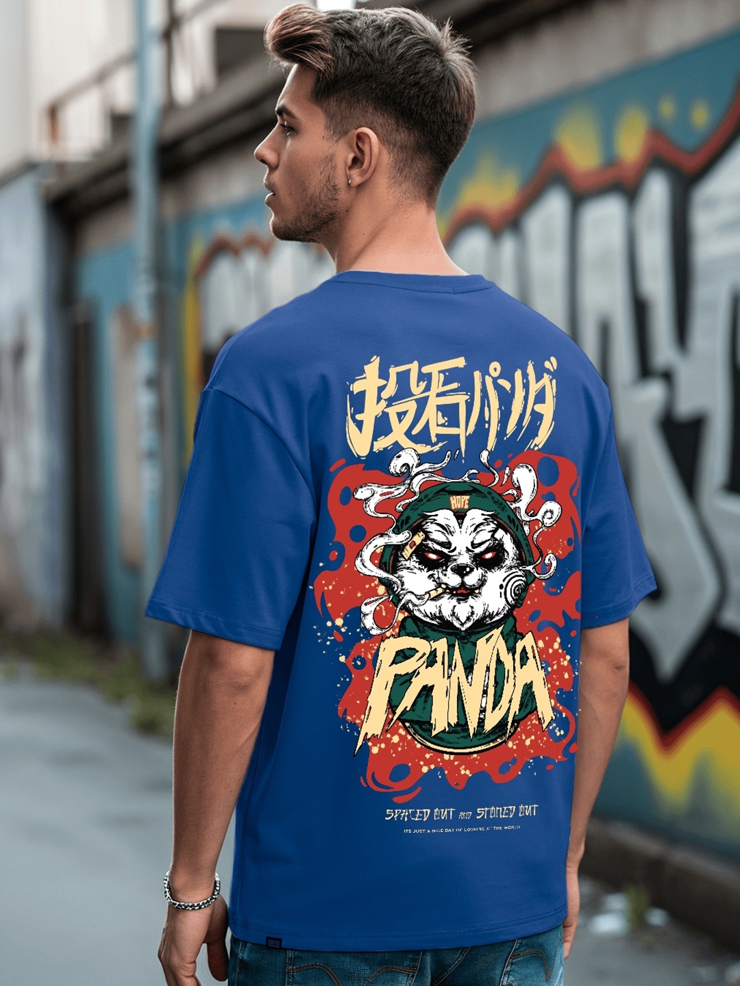 

Bewakoof Stoned Panda Graphic Printed Oversized T-shirt, Blue