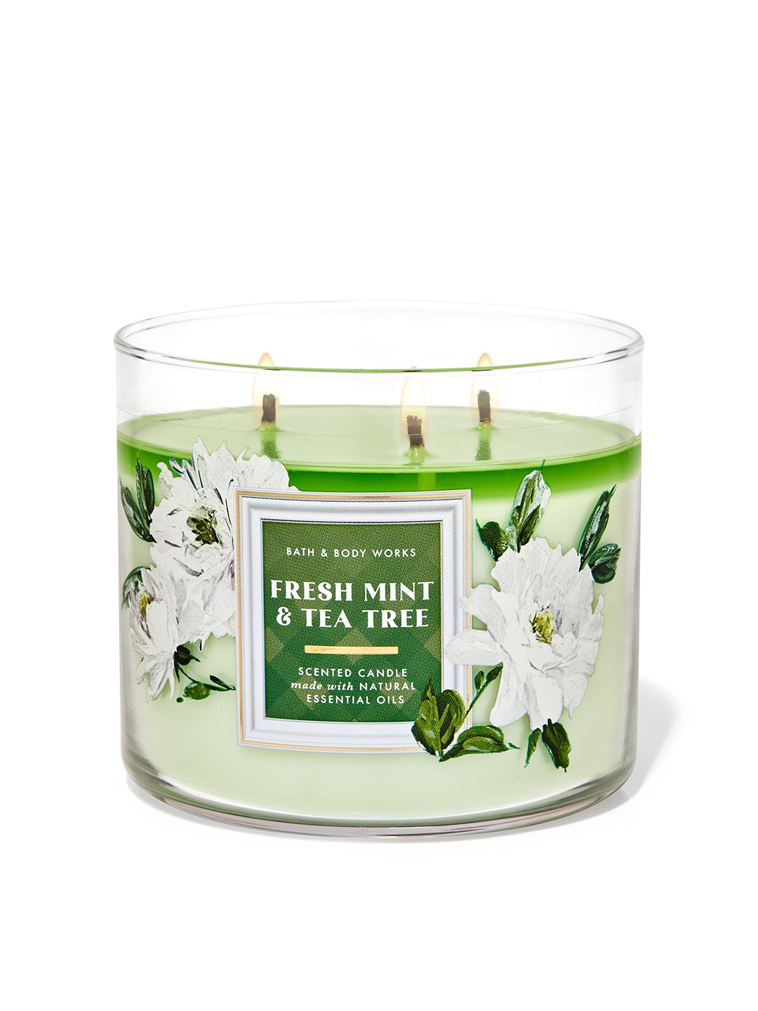 

Bath & Body Works Fresh Mint & Tea Tree 3-Wick Scented Candle with Essential Oils - 411g, Green