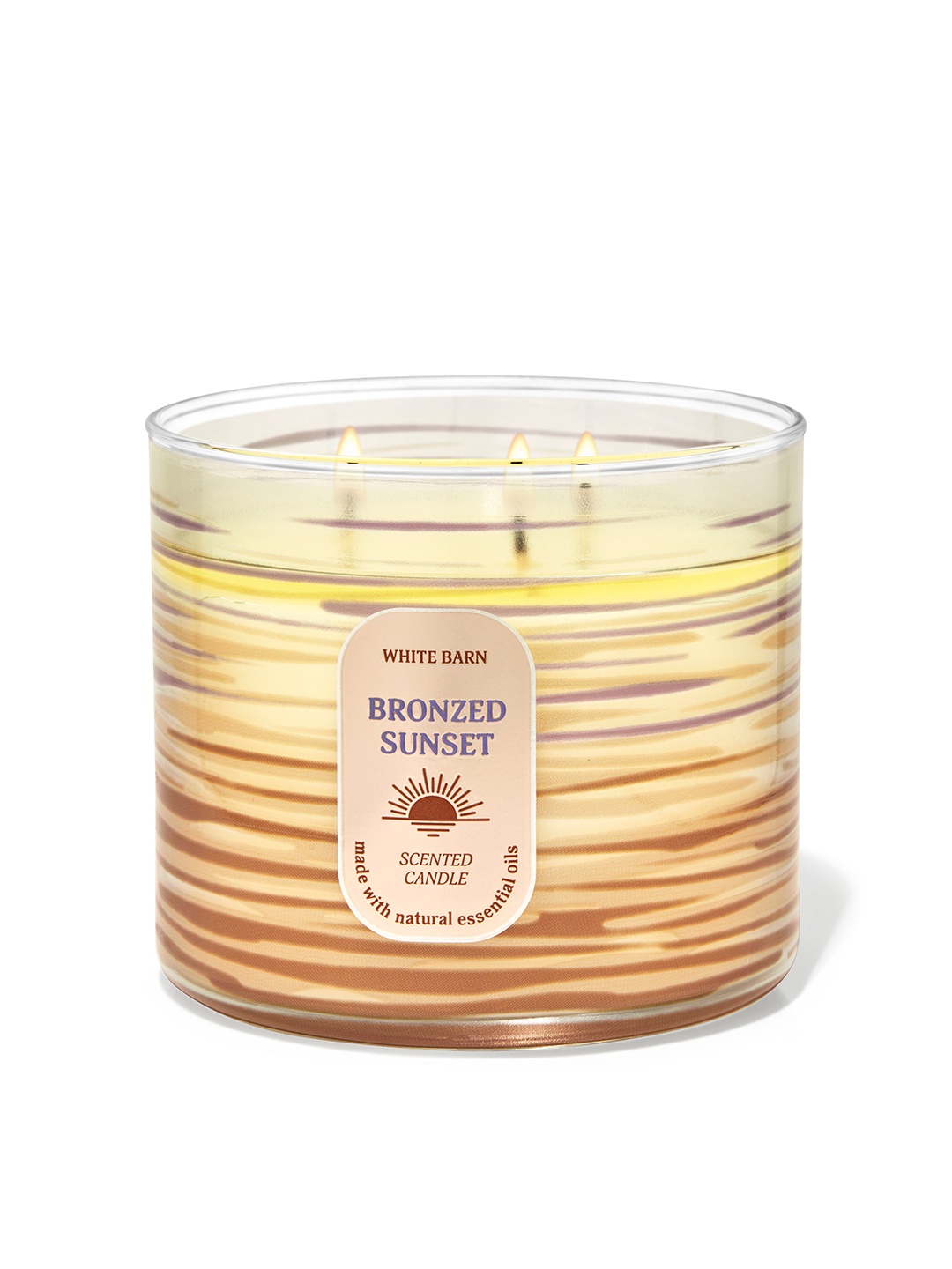 

Bath & Body Works White Barn Bronzed Sunset 3-Wick Scented Candle with Essential Oils-411g, Yellow