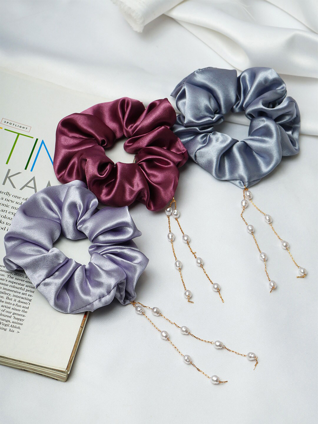 

Ferosh Set of 3 Ponytail Satin Holders, Silver
