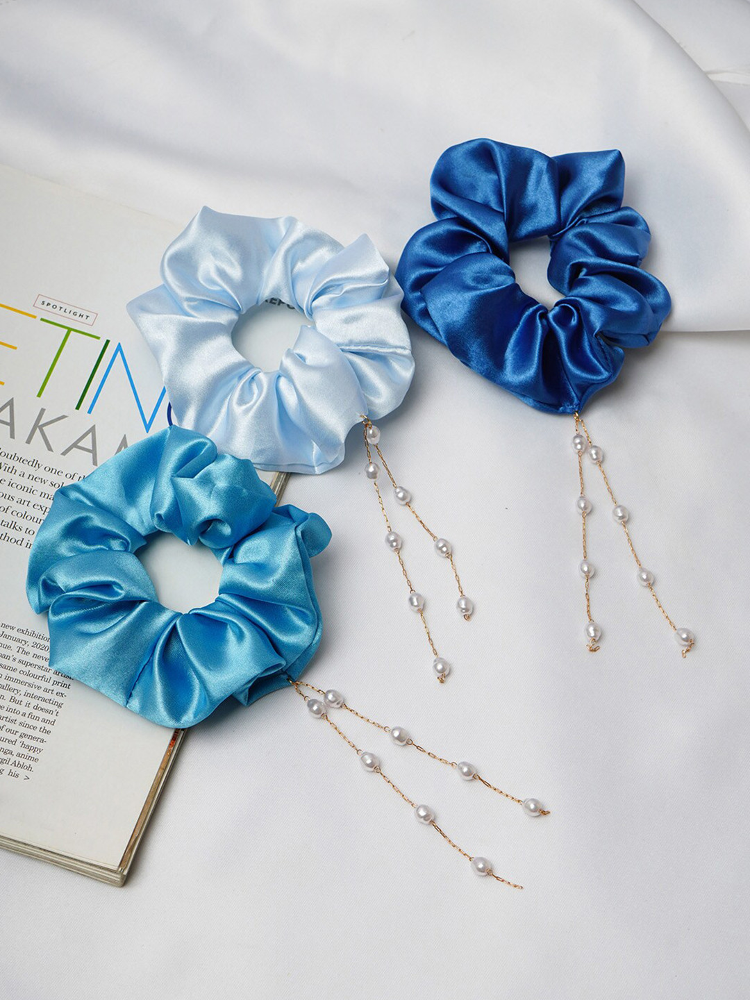 

Ferosh Set of 3 Ponytail Satin Holders, Blue