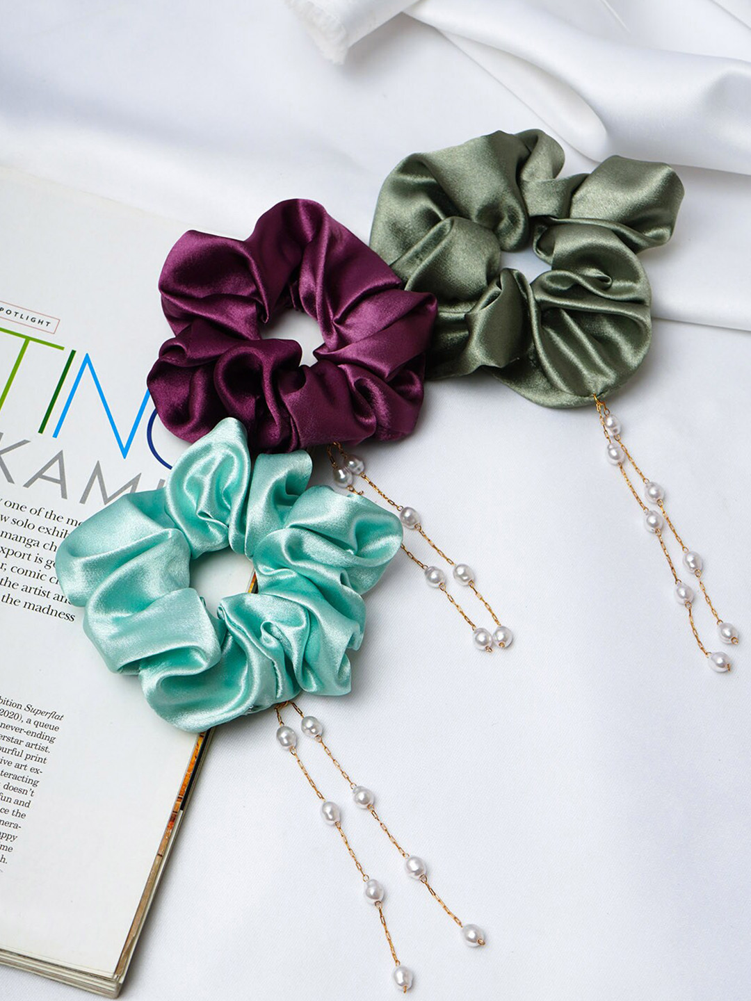

Ferosh Set of 3 Ponytail Satin Holders, Blue