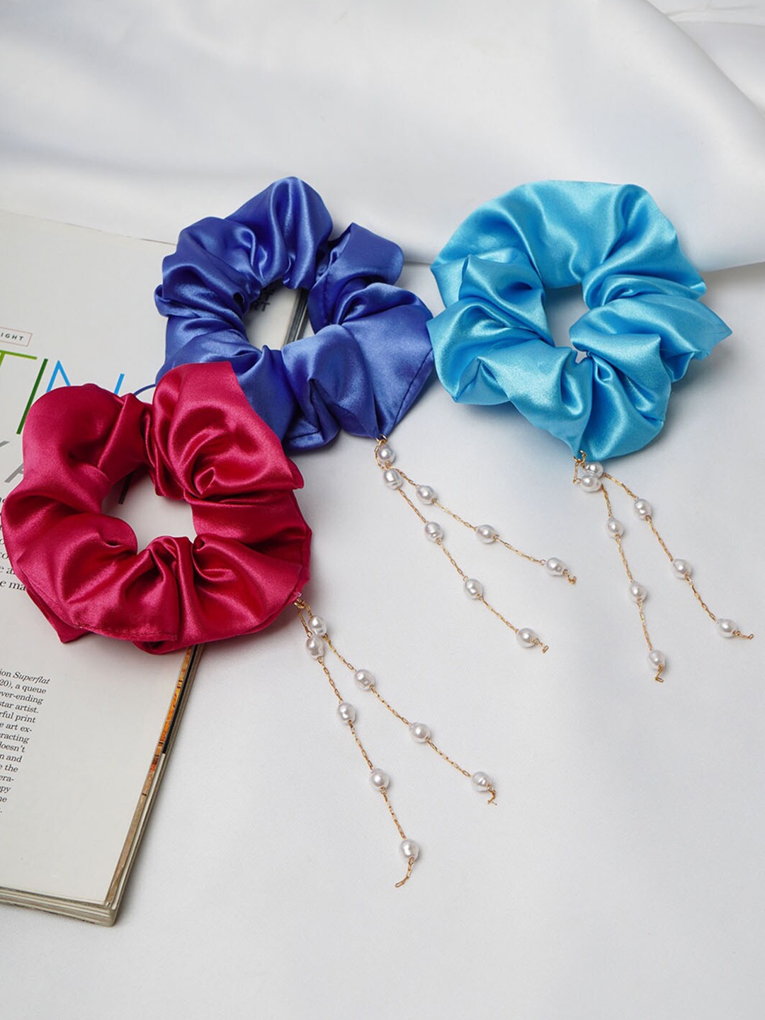

Ferosh Set of 3 Ponytail Satin Holders, Blue