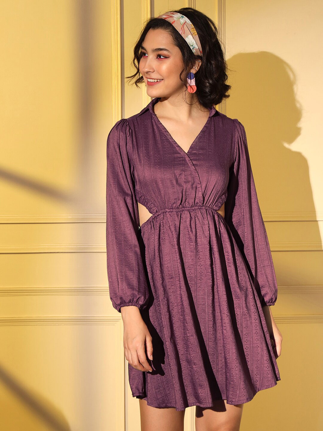 

HERE&NOW V- Neck Cut- Out Fit & Flare Midi Dress, Brown