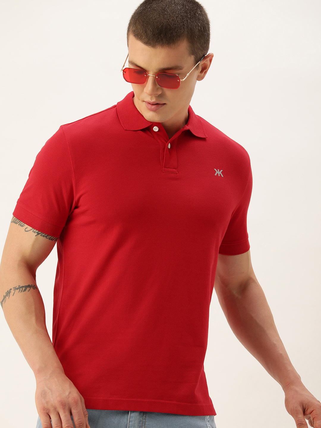 

Kook N Keech Men Polo Collar Slim Fit Pure Cotton T-shirt, Red