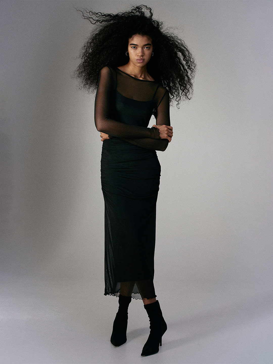 

H&M Gathered Mesh Dress, Black
