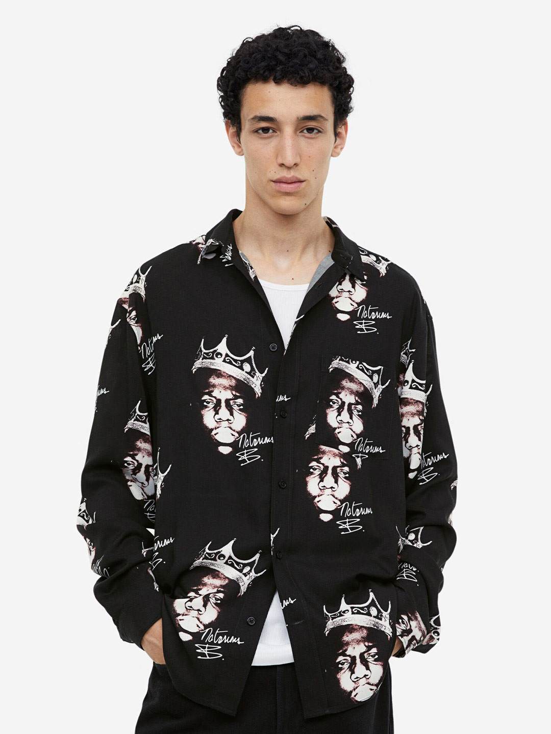 

H&M Relaxed-Fit Printed Shirt, Black