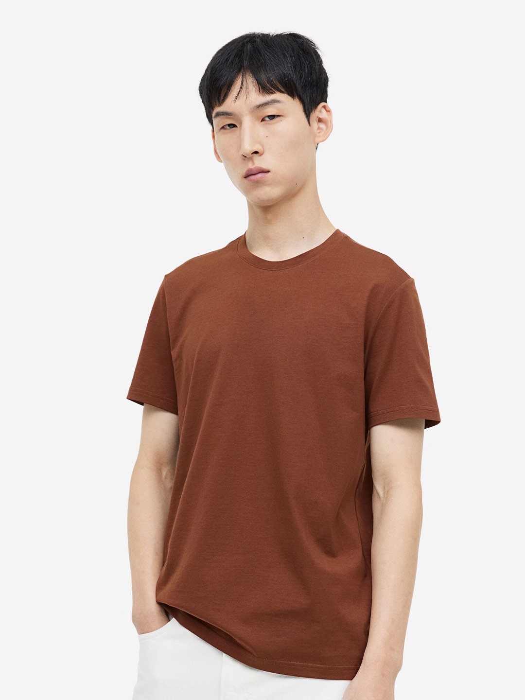 

H&M Slim-Fit Pima Cotton T-Shirt, Brown