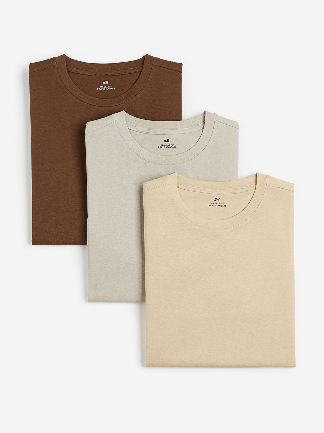 

H&M Men Pack of 3 Pure Cotton Tshirts, Beige