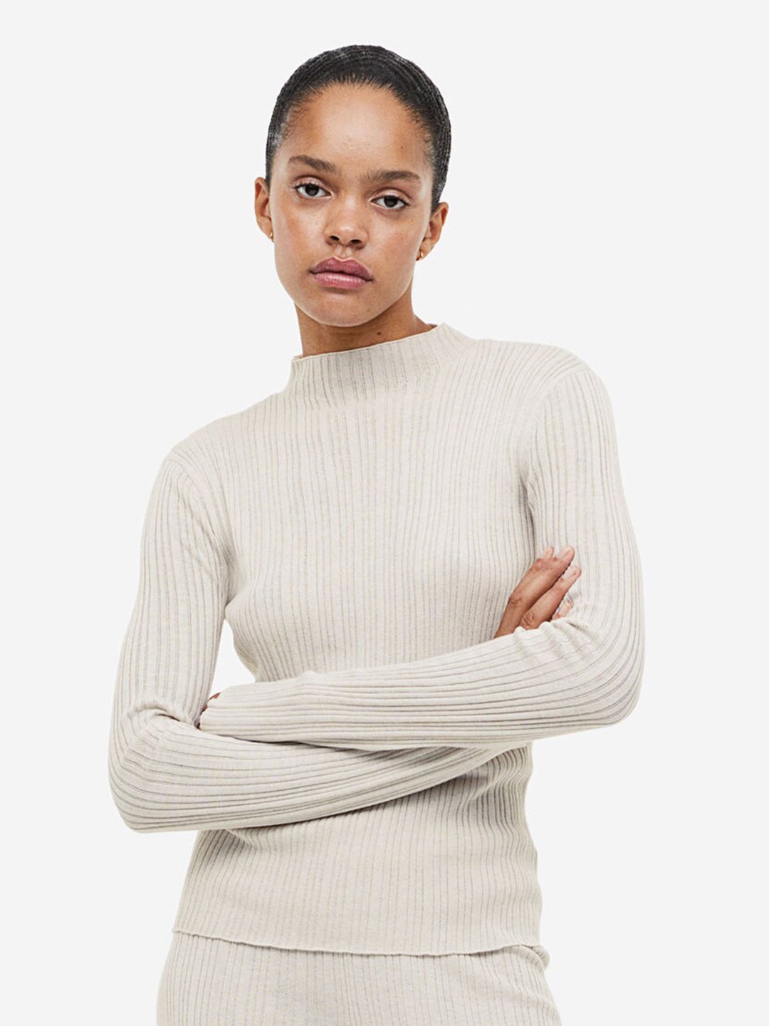 

H&M Rib-Knit Top, Beige